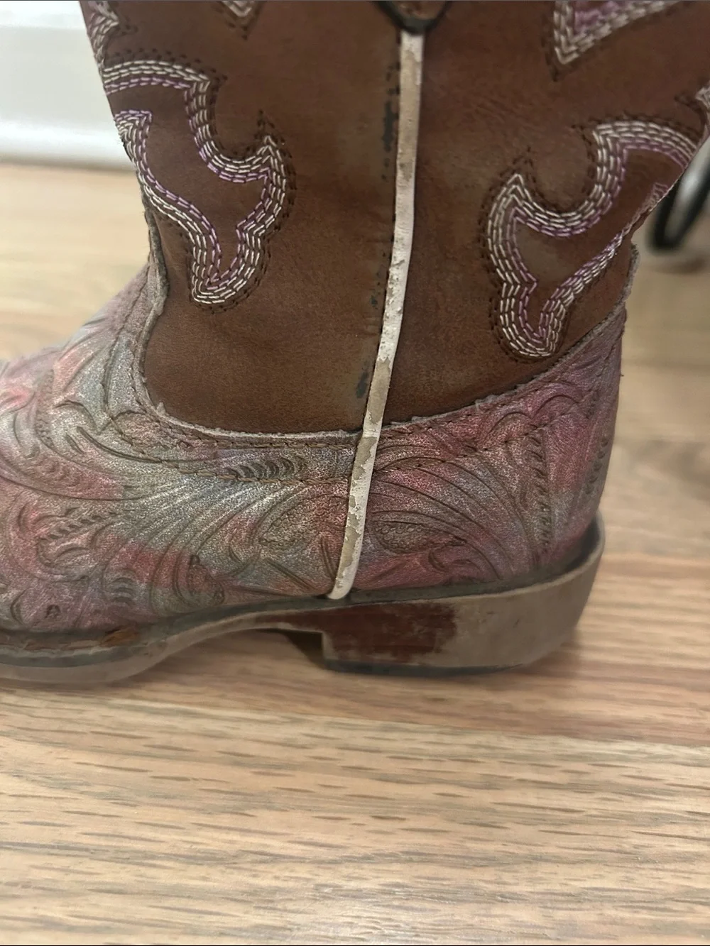 Justin Boots Kids Brown with Pink-Toned Embossed Western Boots